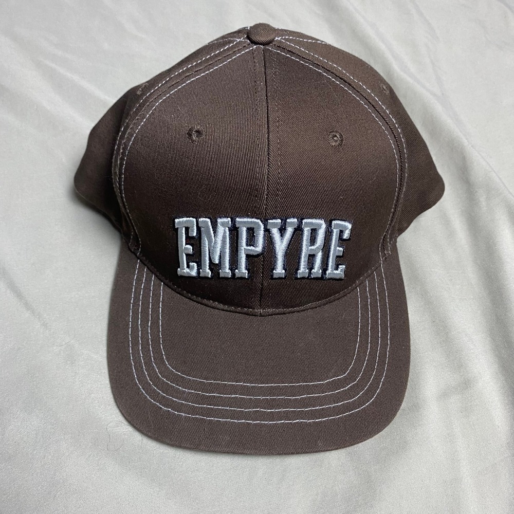 Empyre Brown Snapback Hat Contrast Stitch Embroidered Logo Flat Brim Skate Cap
